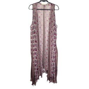 Soft Surroundings Long Maxi Vest Womens L/XL Purple Plum Ombré Flowy Boho Sheer
